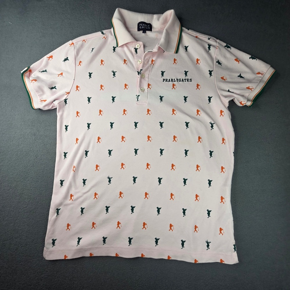 Pearly Gates Mens Pink Golf Polo Shirt Embroidered Golfer Motif SZ 4 Made Japan